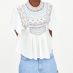 NWT • Zara • Top with Ethnic Embroidery